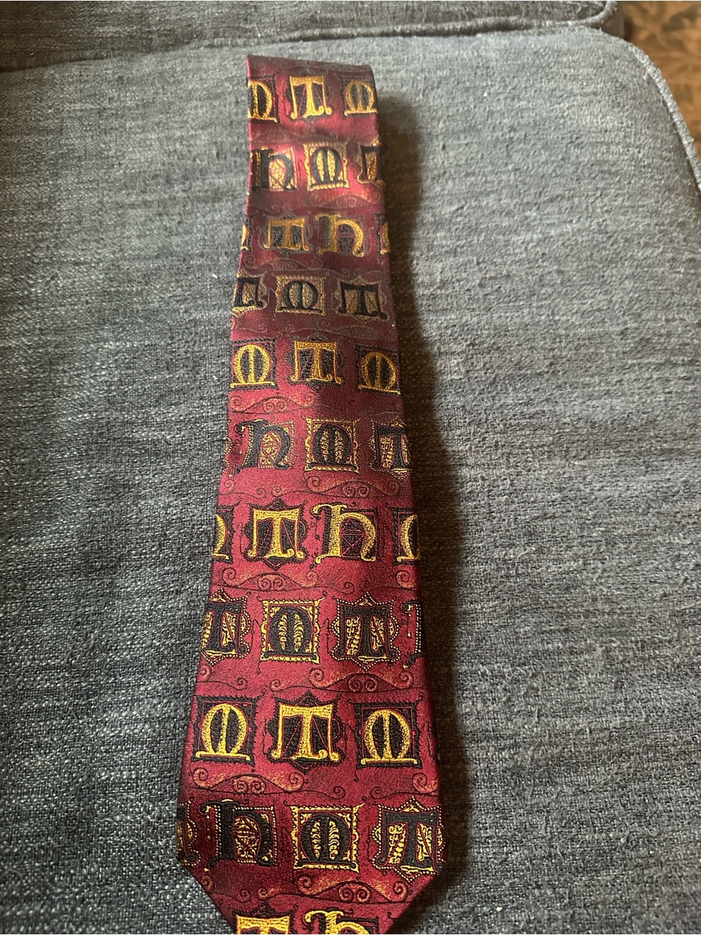 PATRICK FRANK Burgundy Tie with Gold Motif